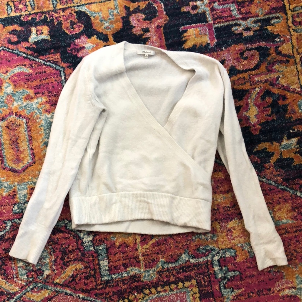 Madewell white wrap-style sweater